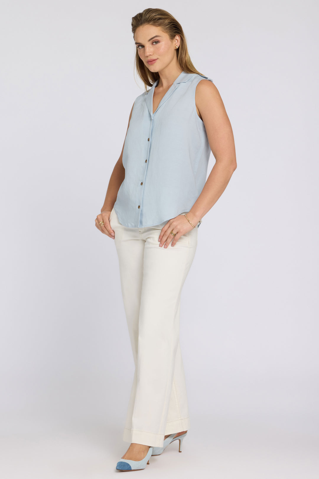 Gabrielle Sleeveless Linen Blouse | Blue Clover | Blouse | NYDJ