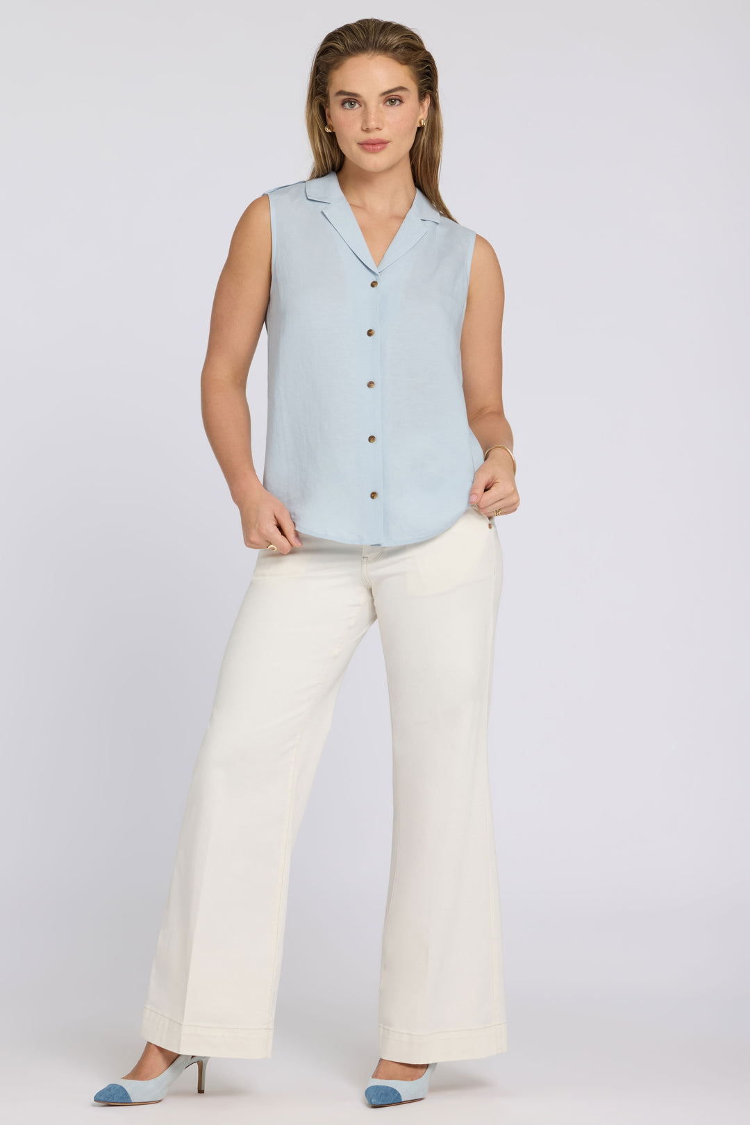 Gabrielle Sleeveless Linen Blouse | Blue Clover | Blouse | NYDJ