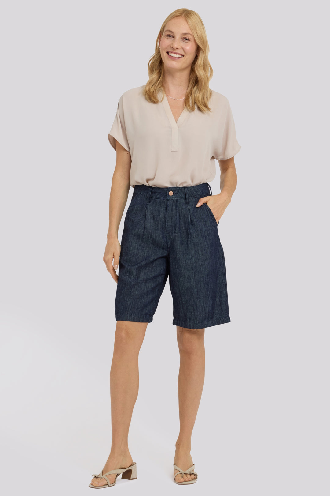 Gwen Relaxed Bermuda Denim Shorts | Dark Indigo | Pants | NYDJ