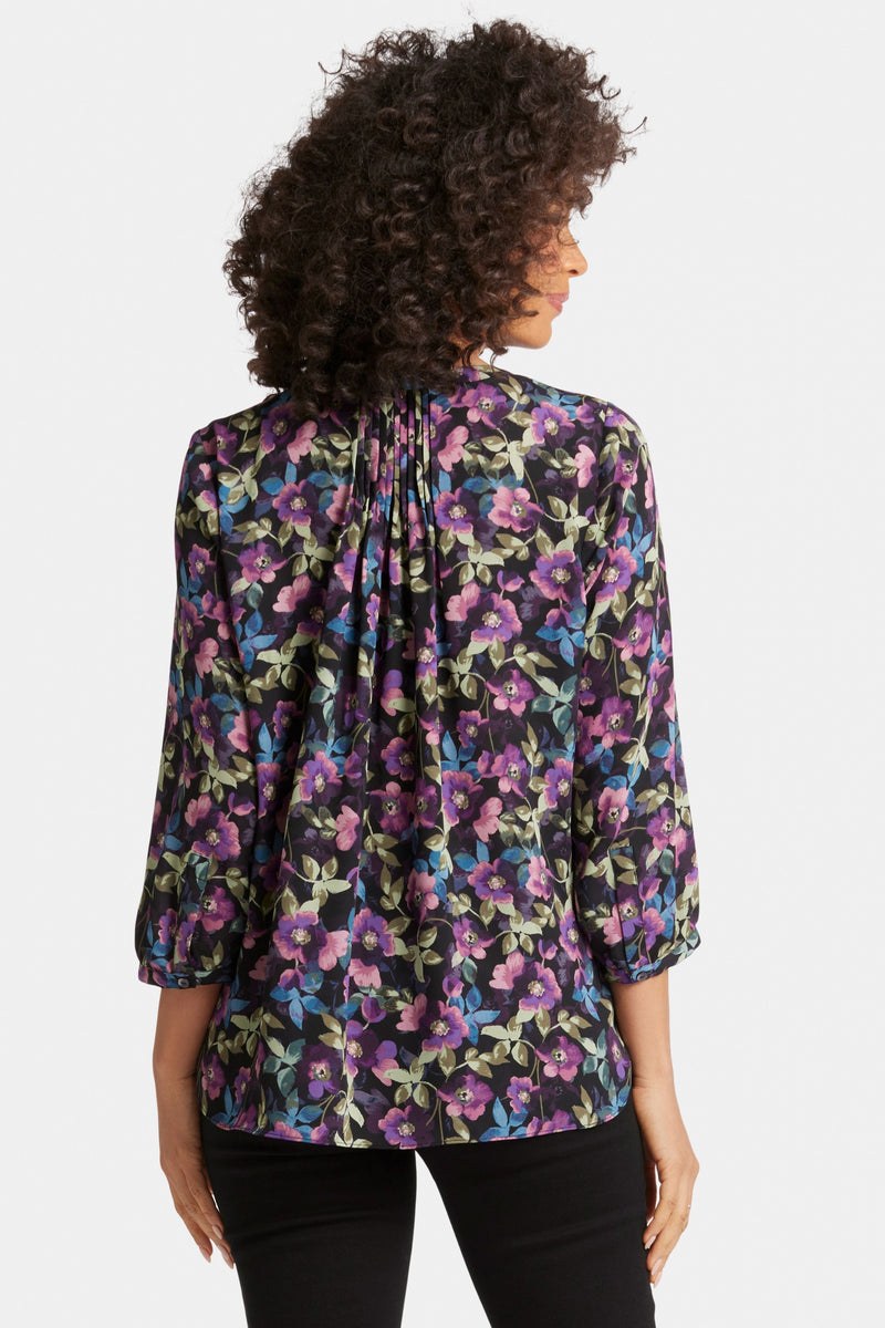 Pintuck Blouse Flower Print | Midnight Plumes | Blouse | NYDJ