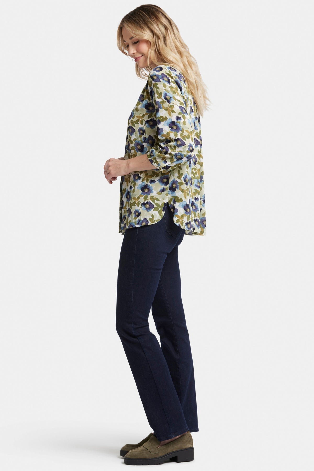 Pintuck Blouse Flower Print | Indigo Blooms | Blouse | NYDJ