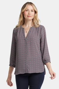 Pintuck Blouse Graphic Print | Pinnacle Vista | Blouse | NYDJ