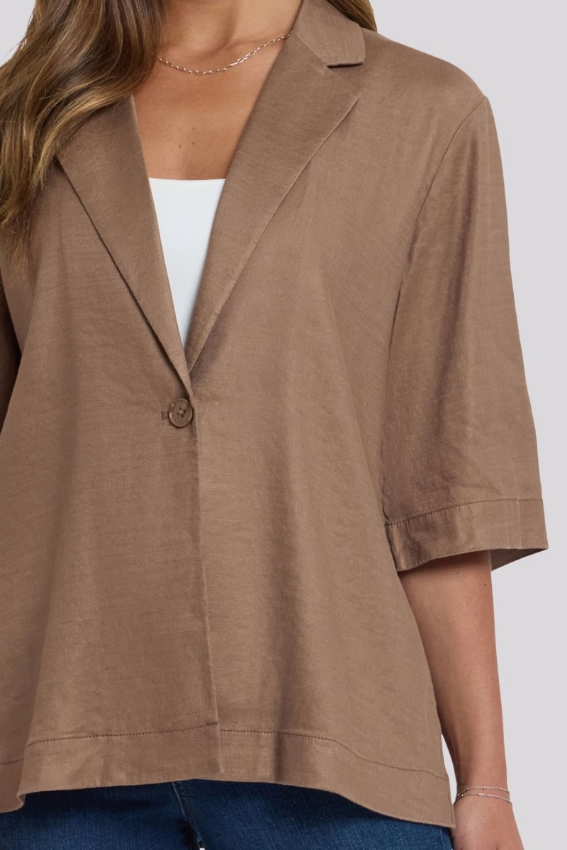 Elbow Sleeve Blazer In Stretch Linen | Toasted Coconut | Blazer | NYDJ