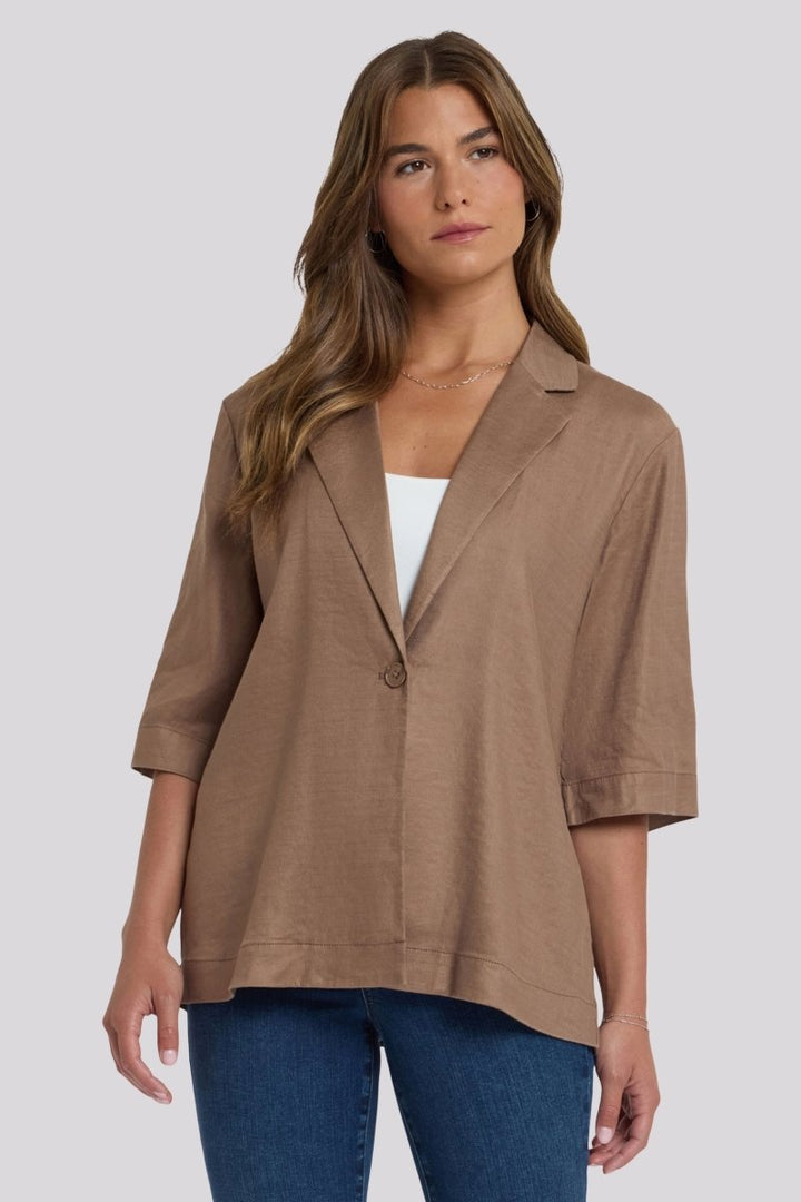 Elbow Sleeve Blazer In Stretch Linen | Toasted Coconut | Blazer | NYDJ