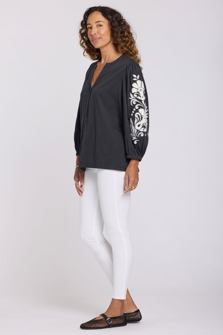 Embroidered Knit Blouse | Black - NYDJ