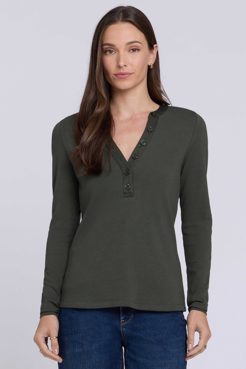 Emery Ribbed Henley | True Olive - NYDJ