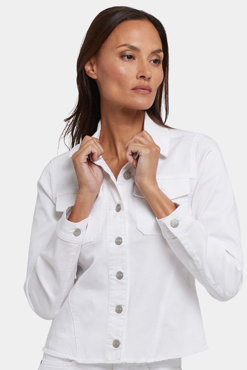 Frayed Hem Jacket In Stretch Twill | Optic White | Jacket | NYDJ