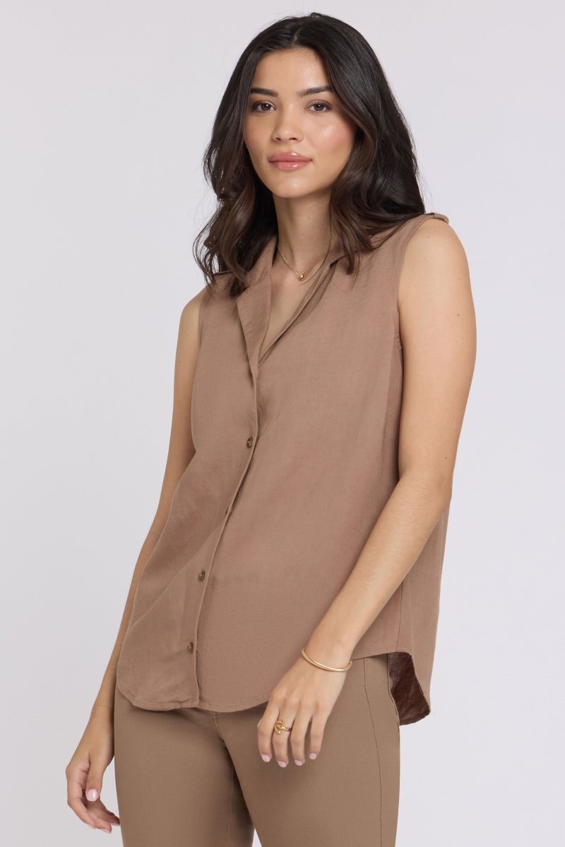 Gabrielle Sleeveless Linen Blouse | Toasted Coconut | Blouse | NYDJ