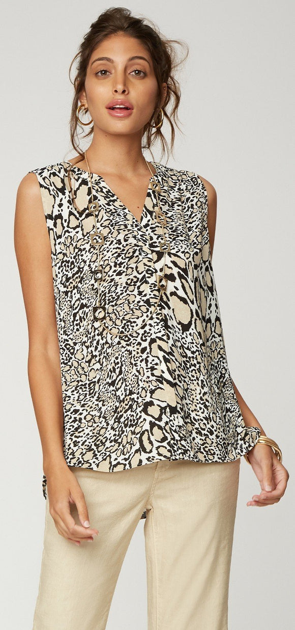 Sleeveless Pintuck Blouse Animal print | Abstract Jaguar | Top | NYDJ