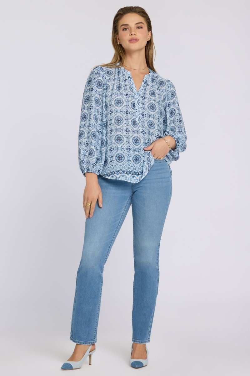 Puff Sleeve Popover Blouse | Azure Sky | Blouse | NYDJ