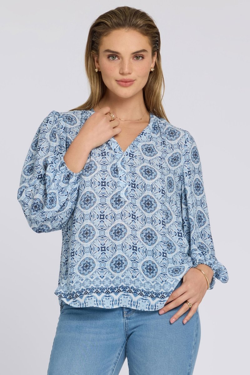 Puff Sleeve Popover Blouse | Azure Sky | Blouse | NYDJ