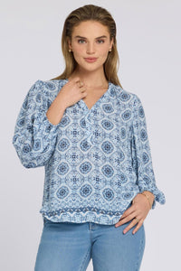 Puff Sleeved Popover Top | Azure Sky | Blouse | NYDJ
