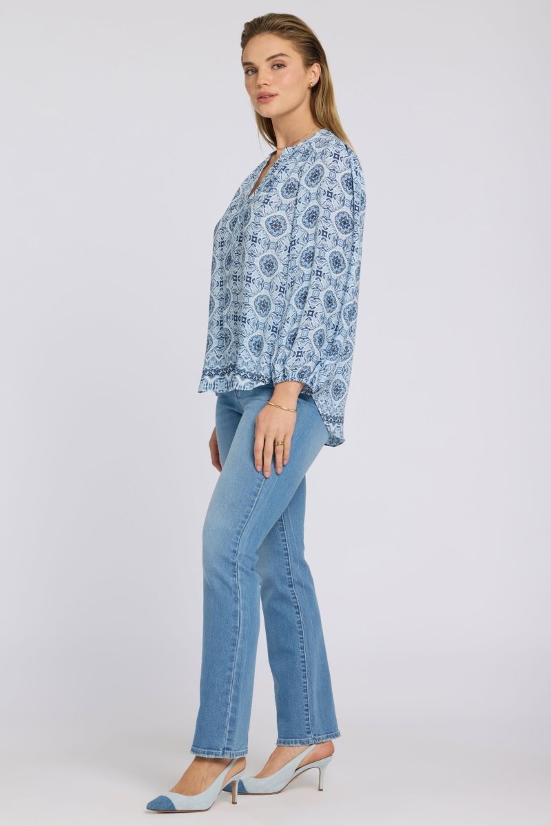 Puff Sleeve Popover Blouse | Azure Sky | Blouse | NYDJ