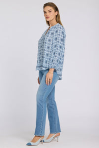Puff Sleeved Popover Top | Azure Sky | Blouse | NYDJ
