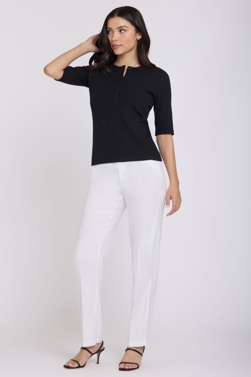 Ribbed Elbow Sleeved Henley | Black | Top | NYDJ