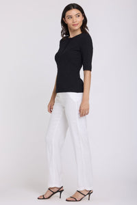 Ribbed Elbow Sleeved Henley | Black | Top | NYDJ