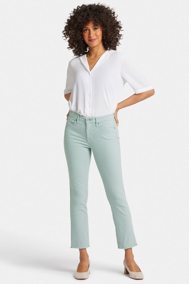 Sheri Slim Ankle Jeans Frayed Hems Green Coloured Denim | Snow Mint | Pants | NYDJ