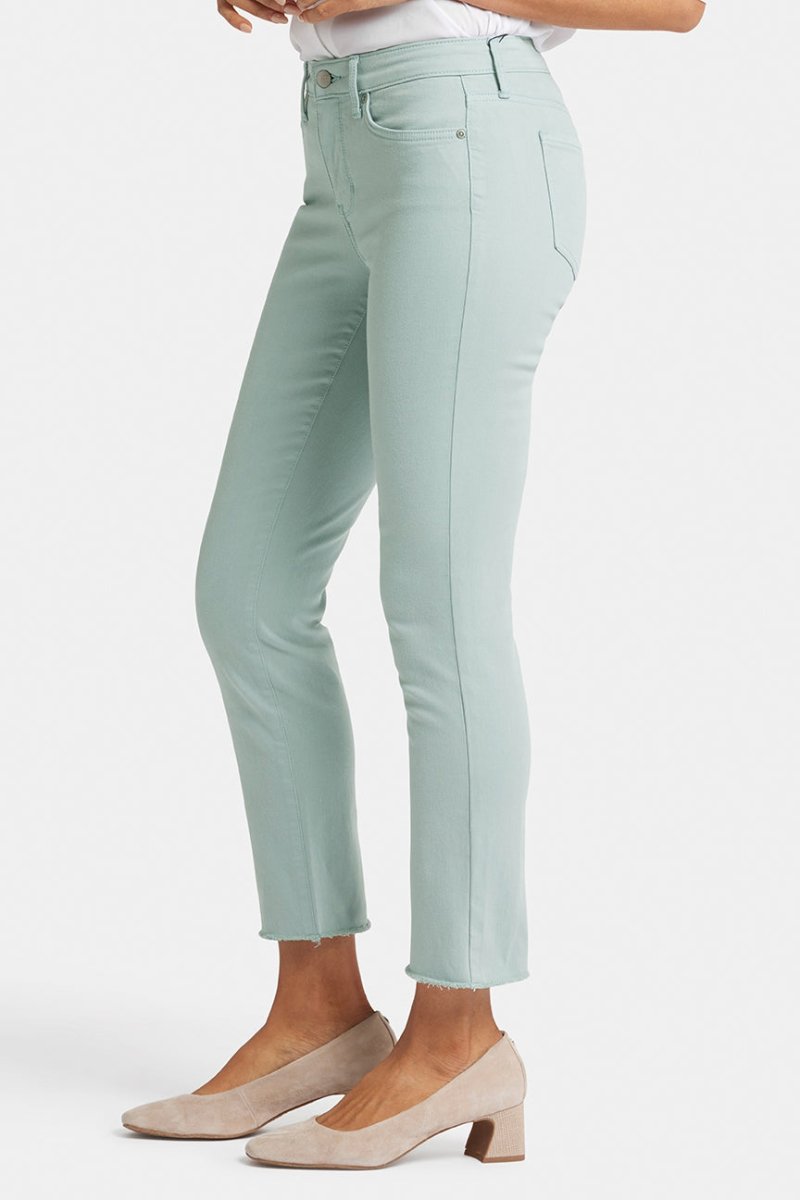 Sheri Slim Ankle Jeans Frayed Hems Green Coloured Denim | Snow Mint | Pants | NYDJ