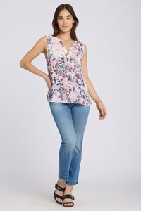 Sleeveless Pintuck Blouse | Floral Dreams | Top | NYDJ