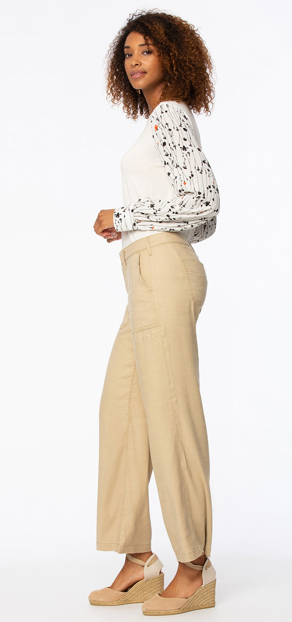 High Waisted Wide Leg Ankle Trouser Sand Stretch Linen | Warm Sand | Pants | NYDJ