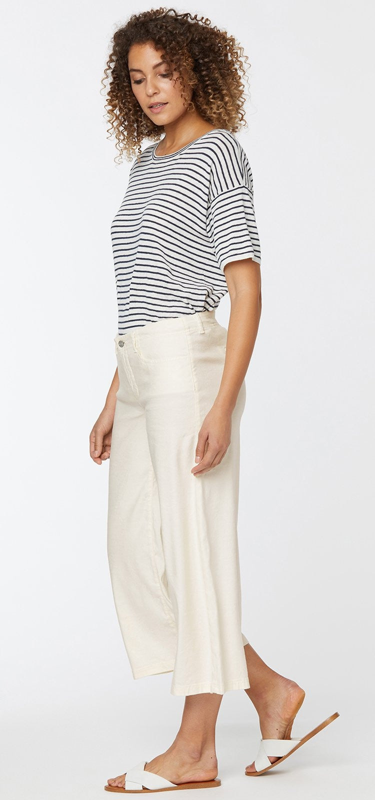 Wide Leg Crop Trouser Off-White Stretch Linen | Vanilla | Pants | NYDJ