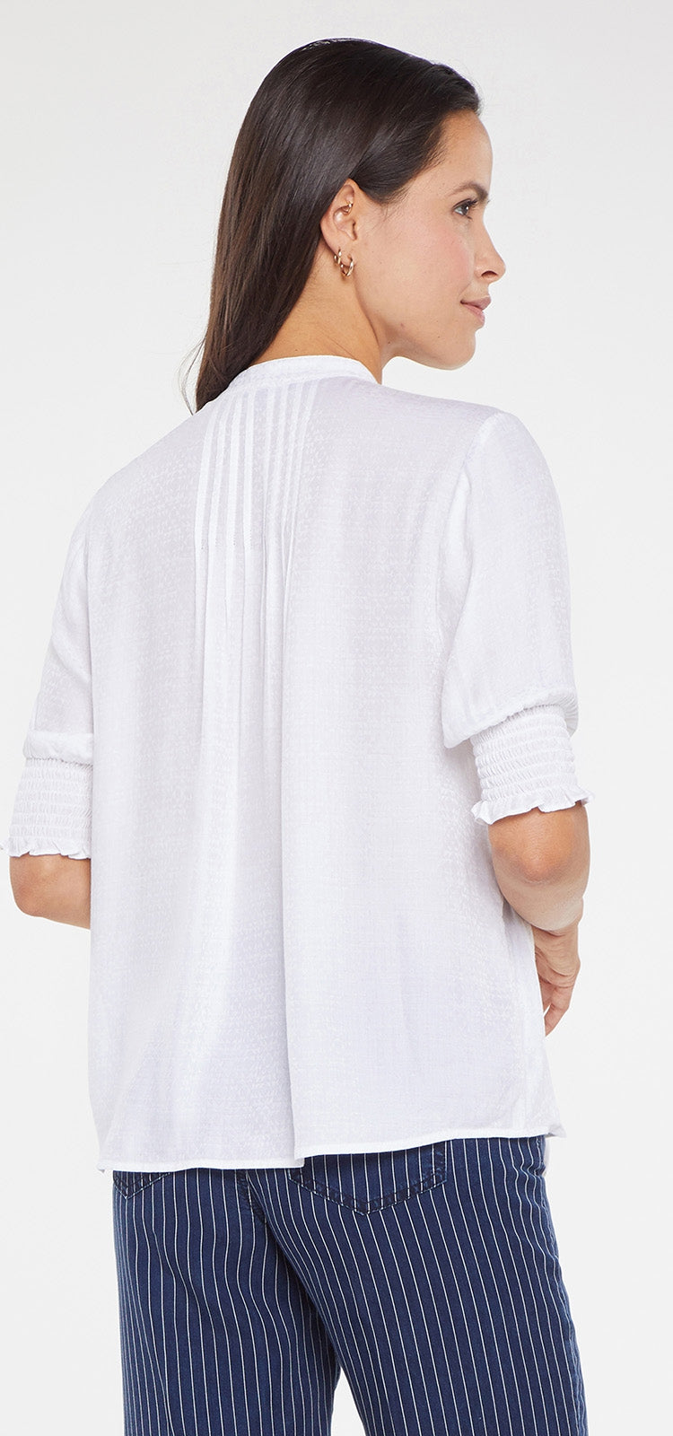 Pleated Short Sleeved Blouse White | Optic White | Top | NYDJ