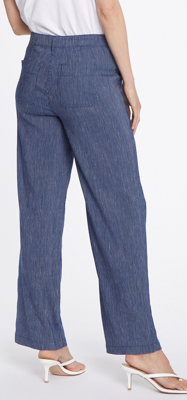 High Waisted Wide Leg Ankle Trouser Striped Stretch Linen | Agua Stripe | Pants | NYDJ