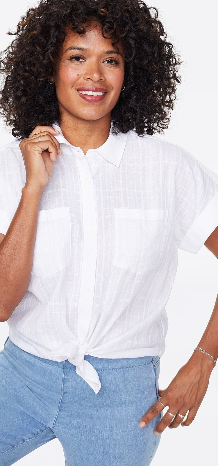 Camp Shirt White | Precious Plaid | Top | NYDJ